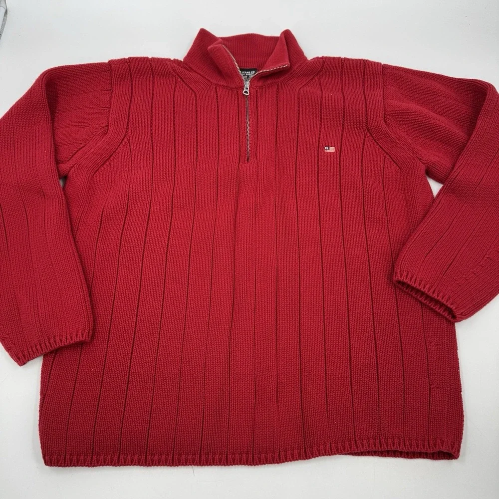 Vintage Polo Ralph Lauren Sweater Mens XXL Red 1/4 Zip Knit American Flag